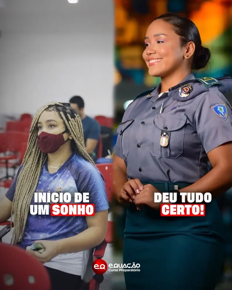 Aluna em sala e depois aprovada na carreira militar